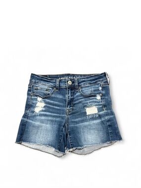 American Eagle Midi Denim Shorts Distressed Mid Rise